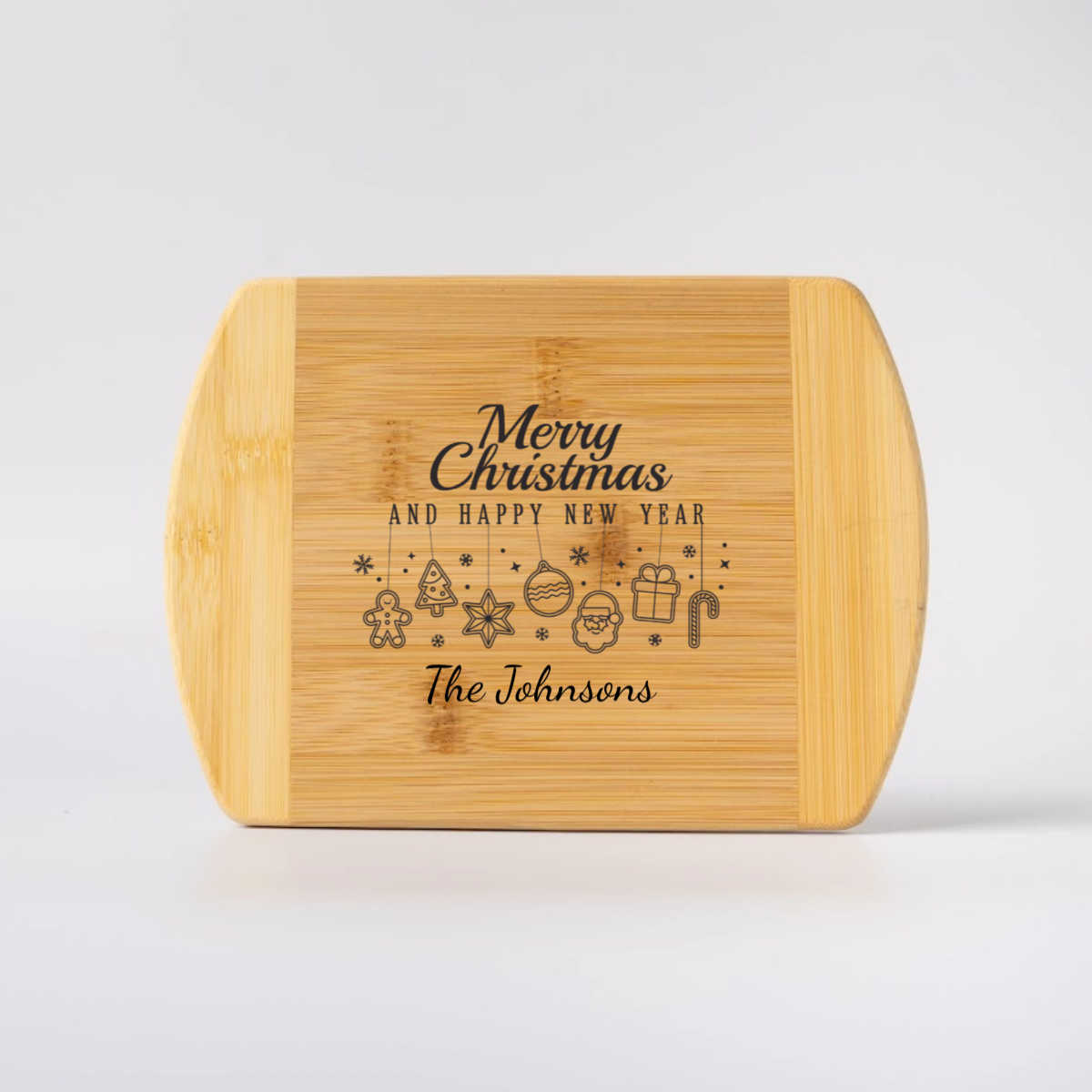 Personalized 6x8  Two Toned Rounded Edge Cutting Board Merry Christmas