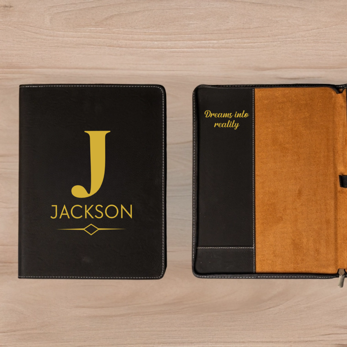 Personalized Leather Portfolios - Black & Rustic