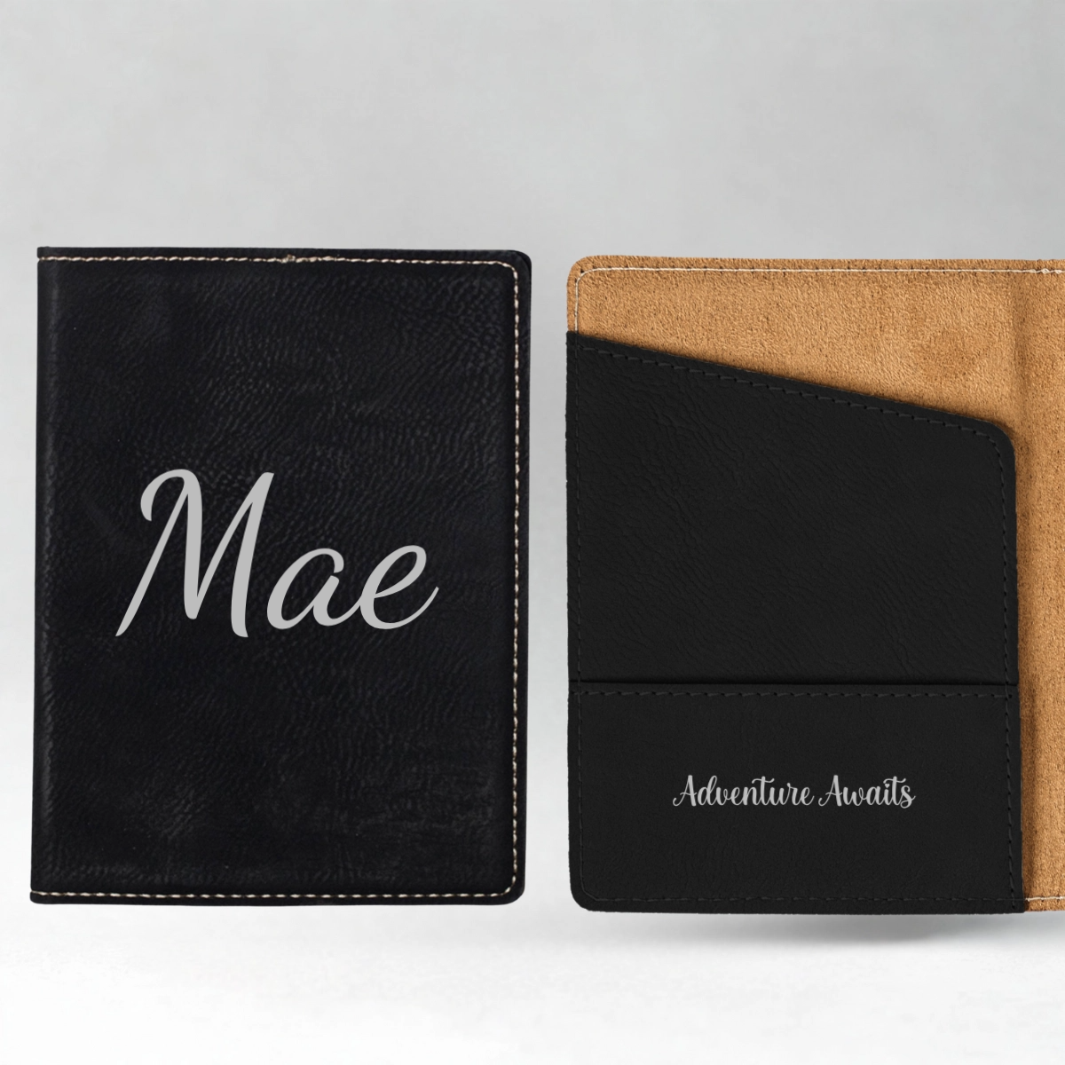 Personalized Passport Cover - Black & Rustic Script
