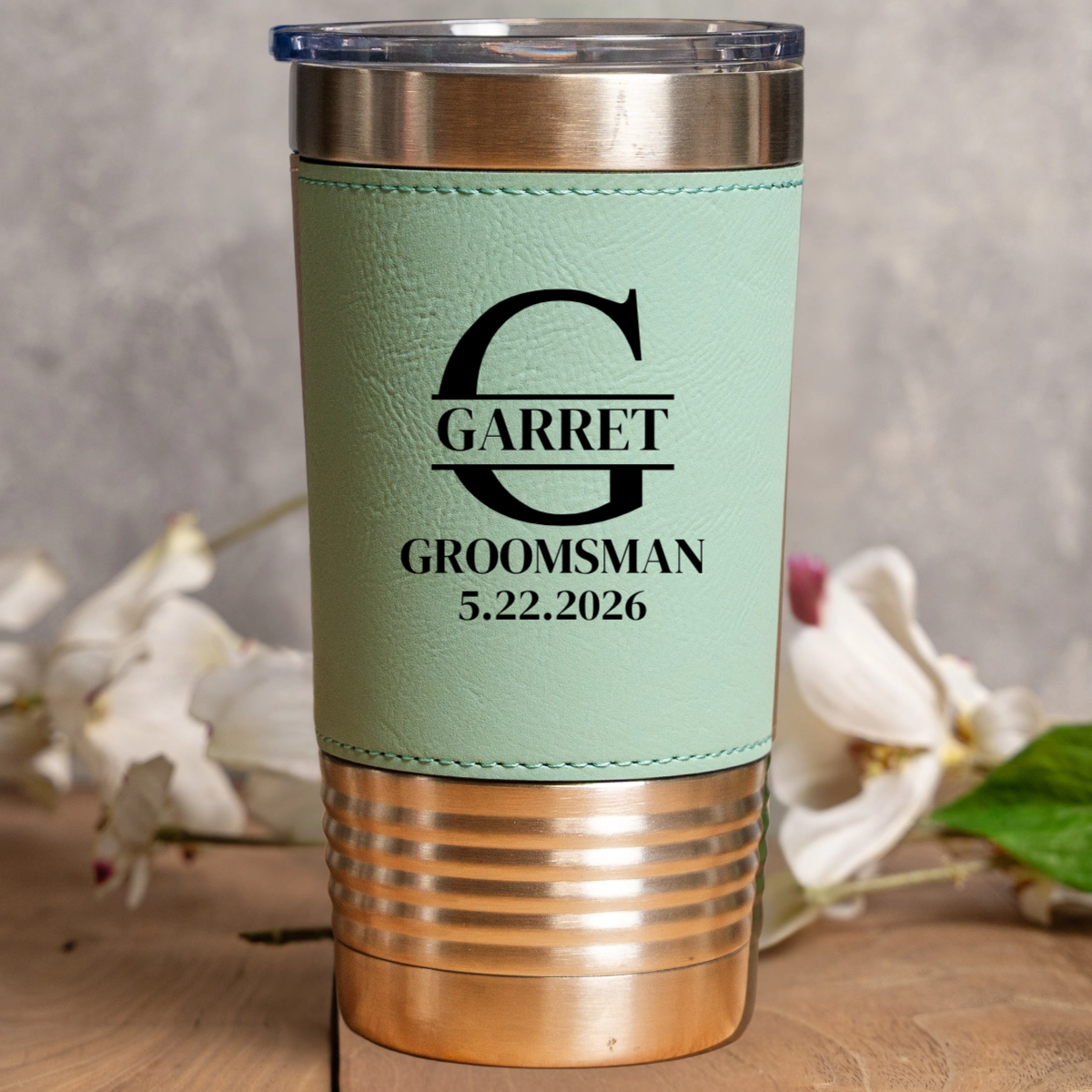 Personalized Leather Wrapped Stainless Tumblers - Groomsmen, Bridesmaids, Best Man