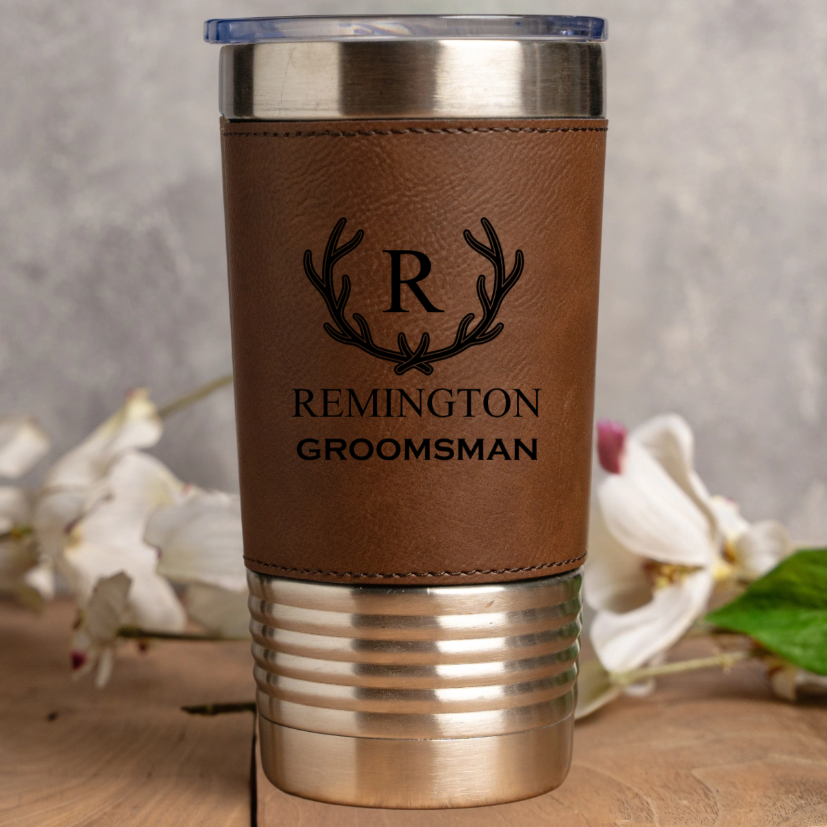 Personalized Leather Wrapped Stainless Tumblers - Groomsmen, Bridesmaids, Best Man