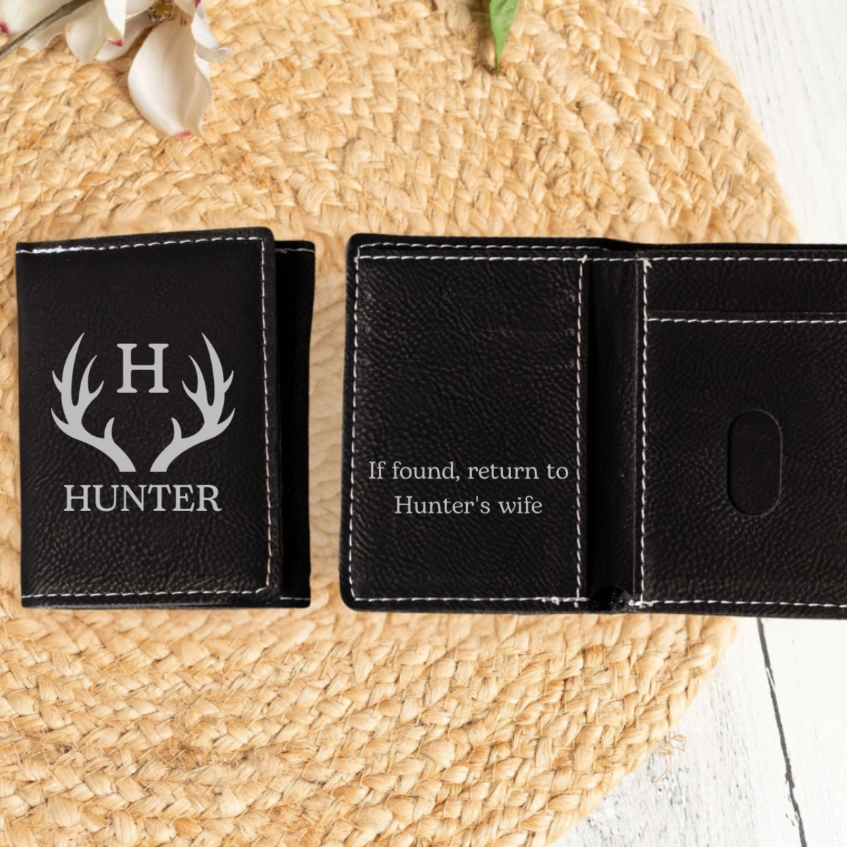 Personalized Trifold Wallet - Black & Rustic