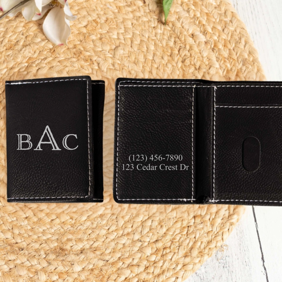 Personalized Trifold Wallet - Black & Rustic
