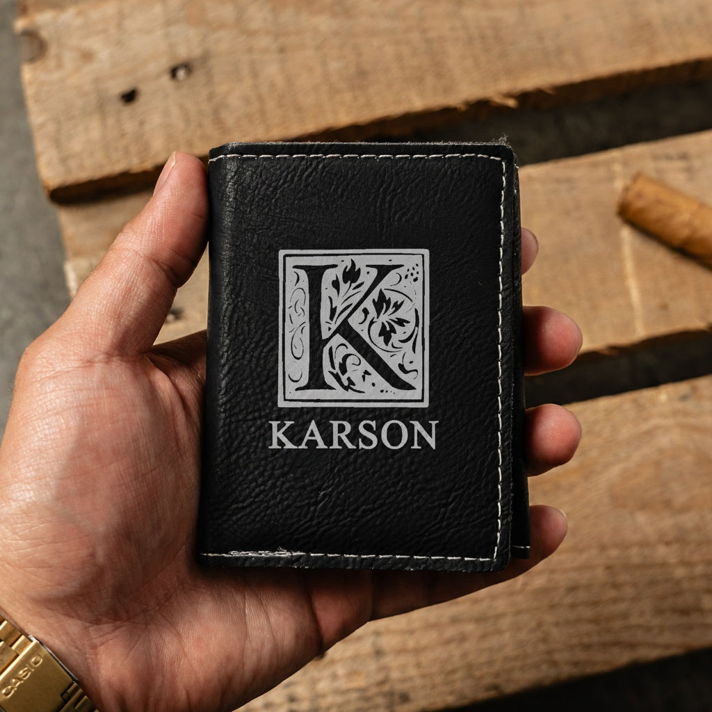 Personalized Trifold Wallet - Black & Rustic
