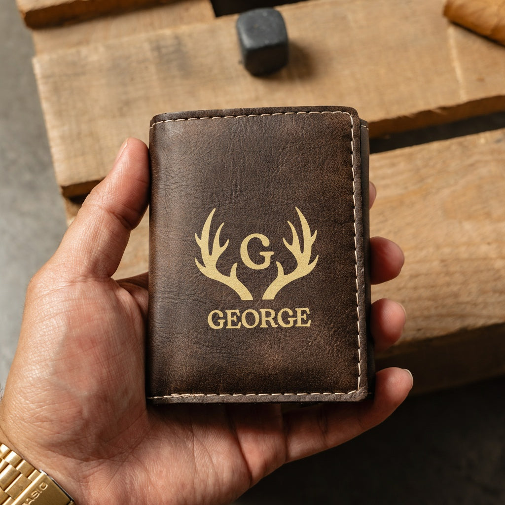 Personalized Trifold Wallet - Black & Rustic