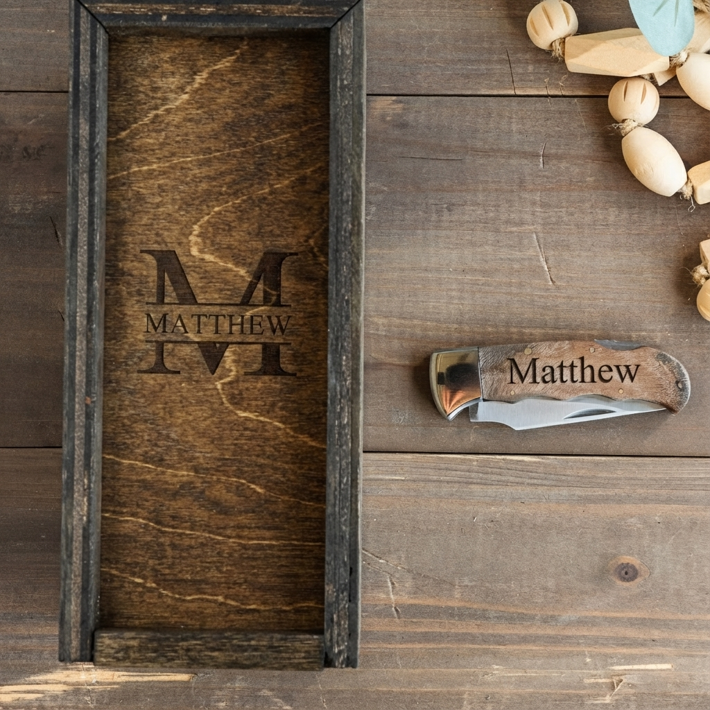 Personalized Burl Wood Handle Knife with Gift Box