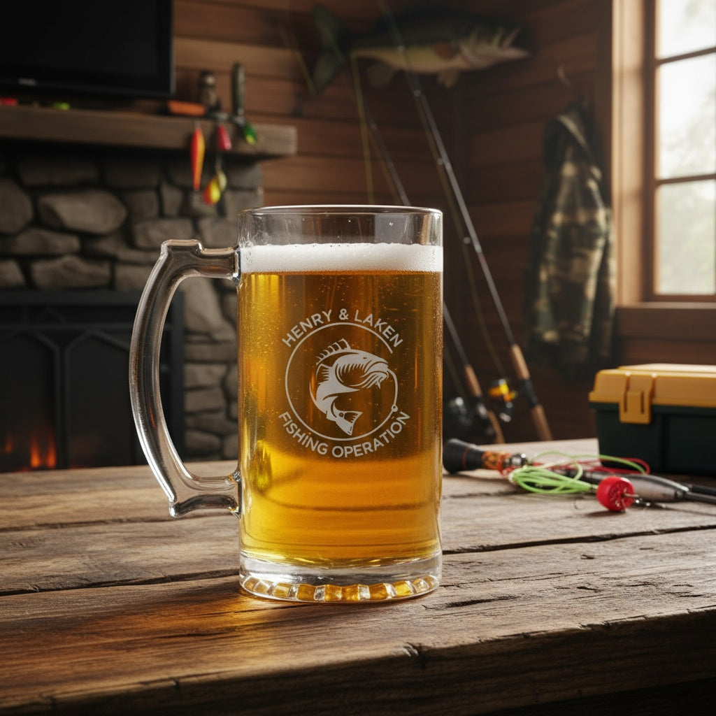 Personalized 25oz Beer Mug with Fishing Designs