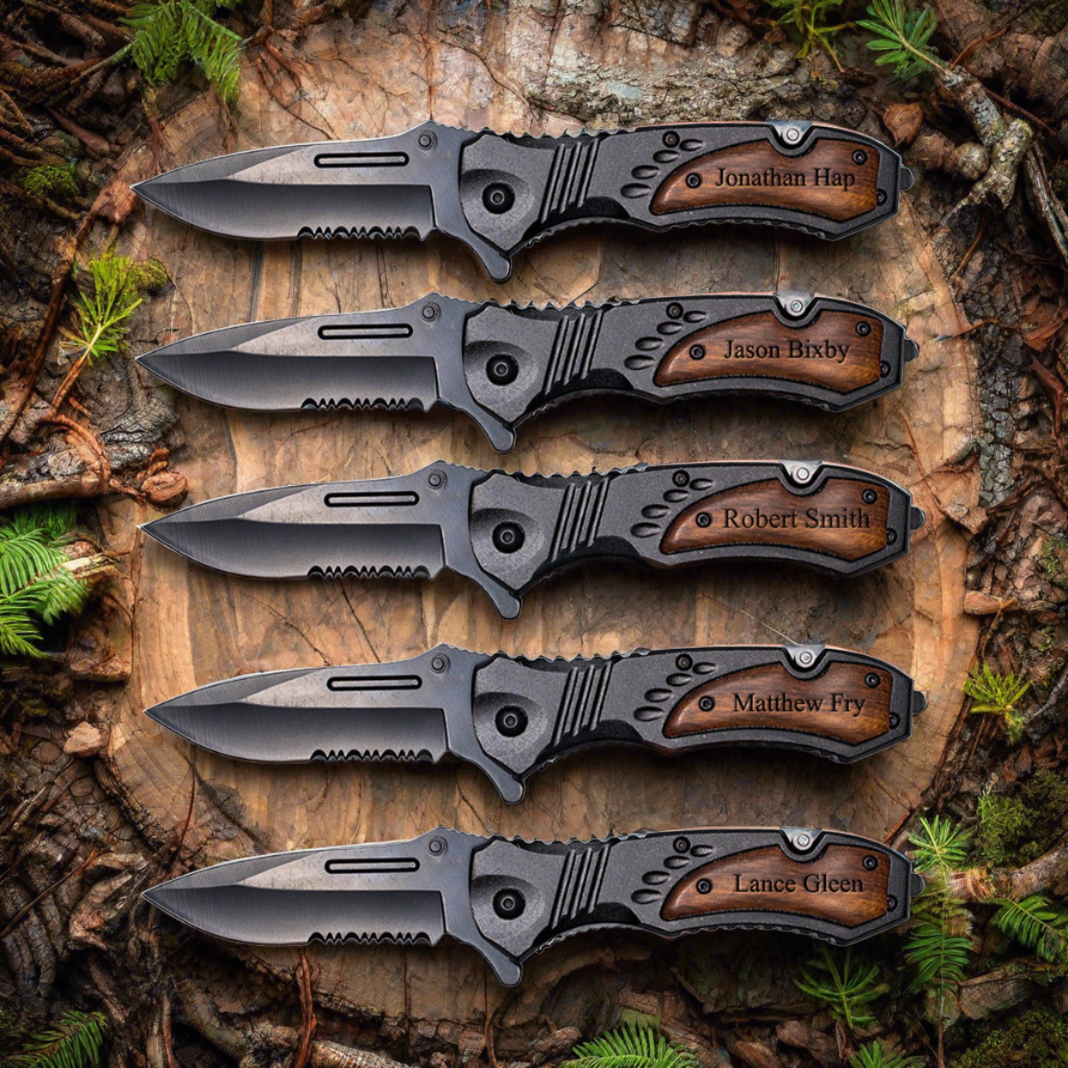 Groomsmen Gift Set of 5 Custom Black Handle & Blade Hunting Knives
