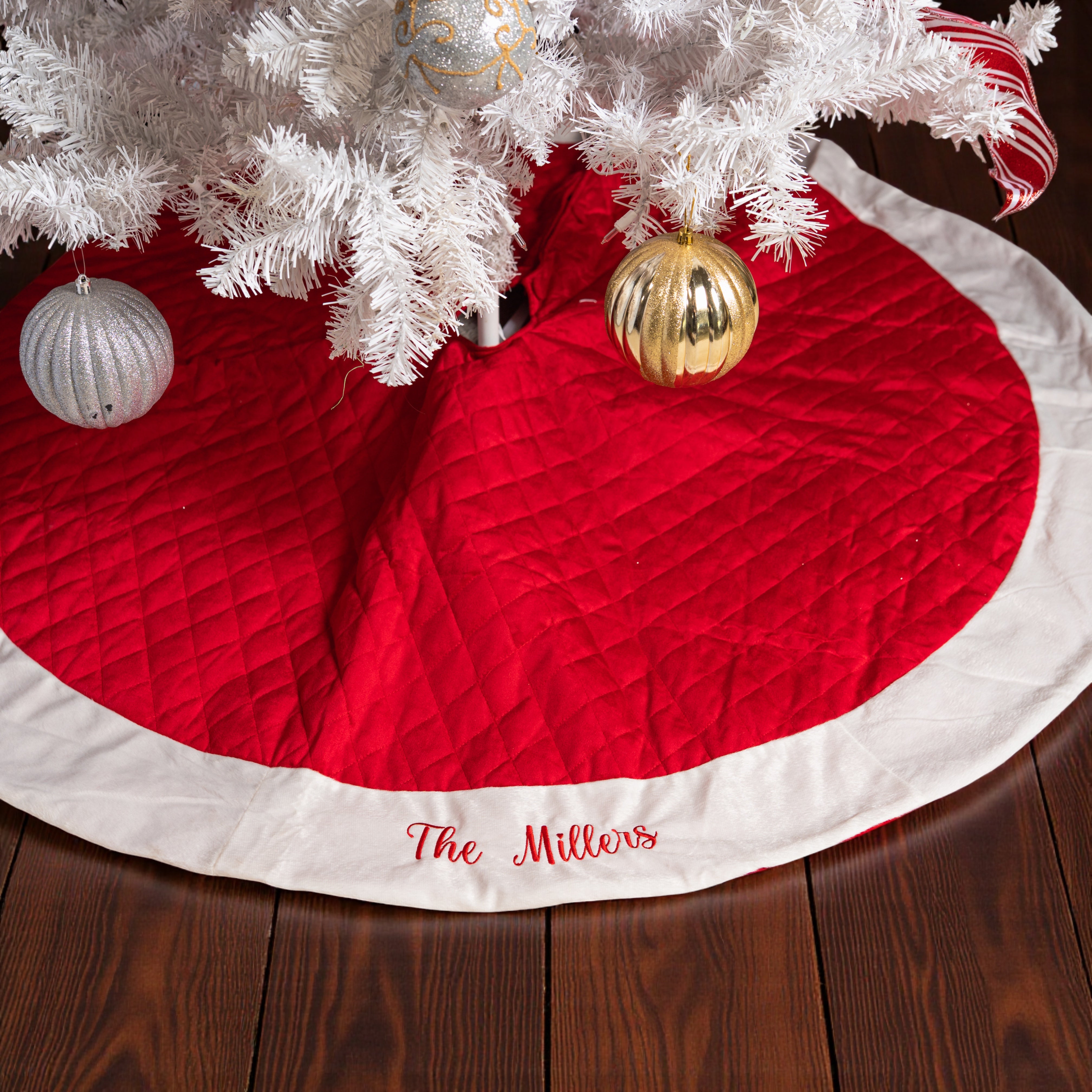 Embroidered Red Velvet Tree Skirt