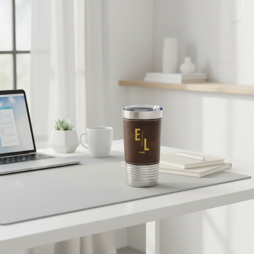 Personalized Black & Rustic Leather Wrapped Tumbler - Signature Designs